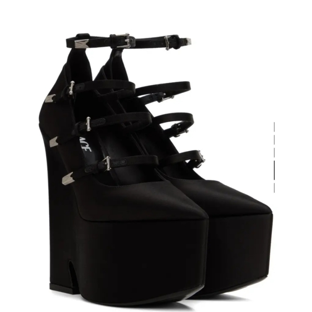 Versace Tempest Pointed Platform Pumps size EU 40 NEW Satin Black